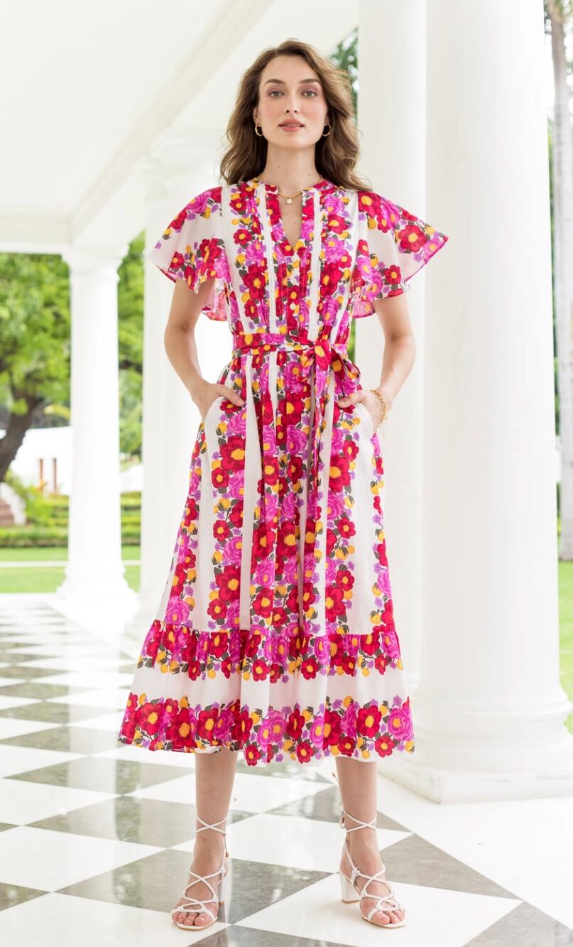 Beyond by Vera Tuckernuck Leni Dolce Vita Grand Villa Midi Tie Waist Dress S
